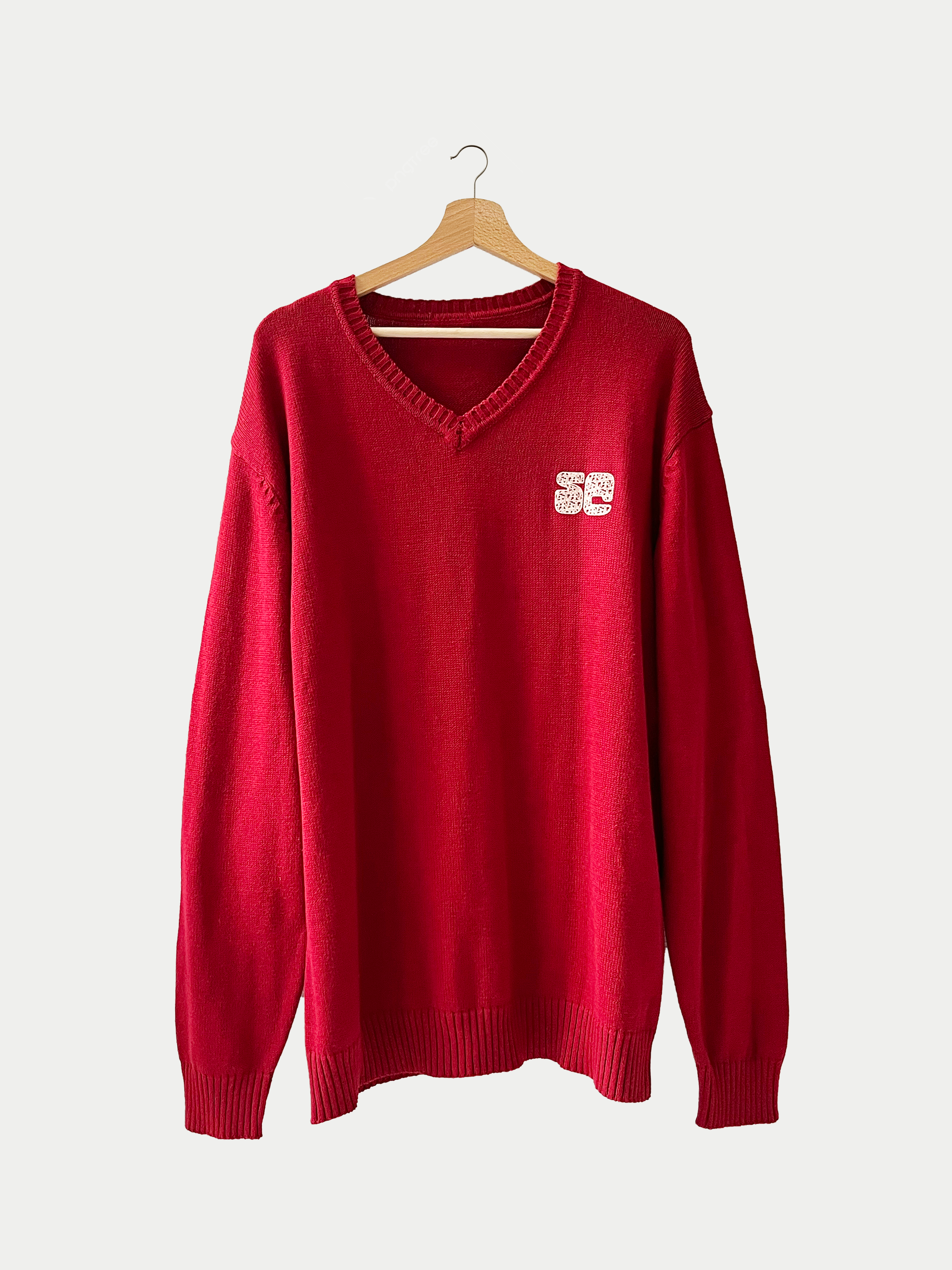 Pull en maille rouge col V Sehama X Pulgar